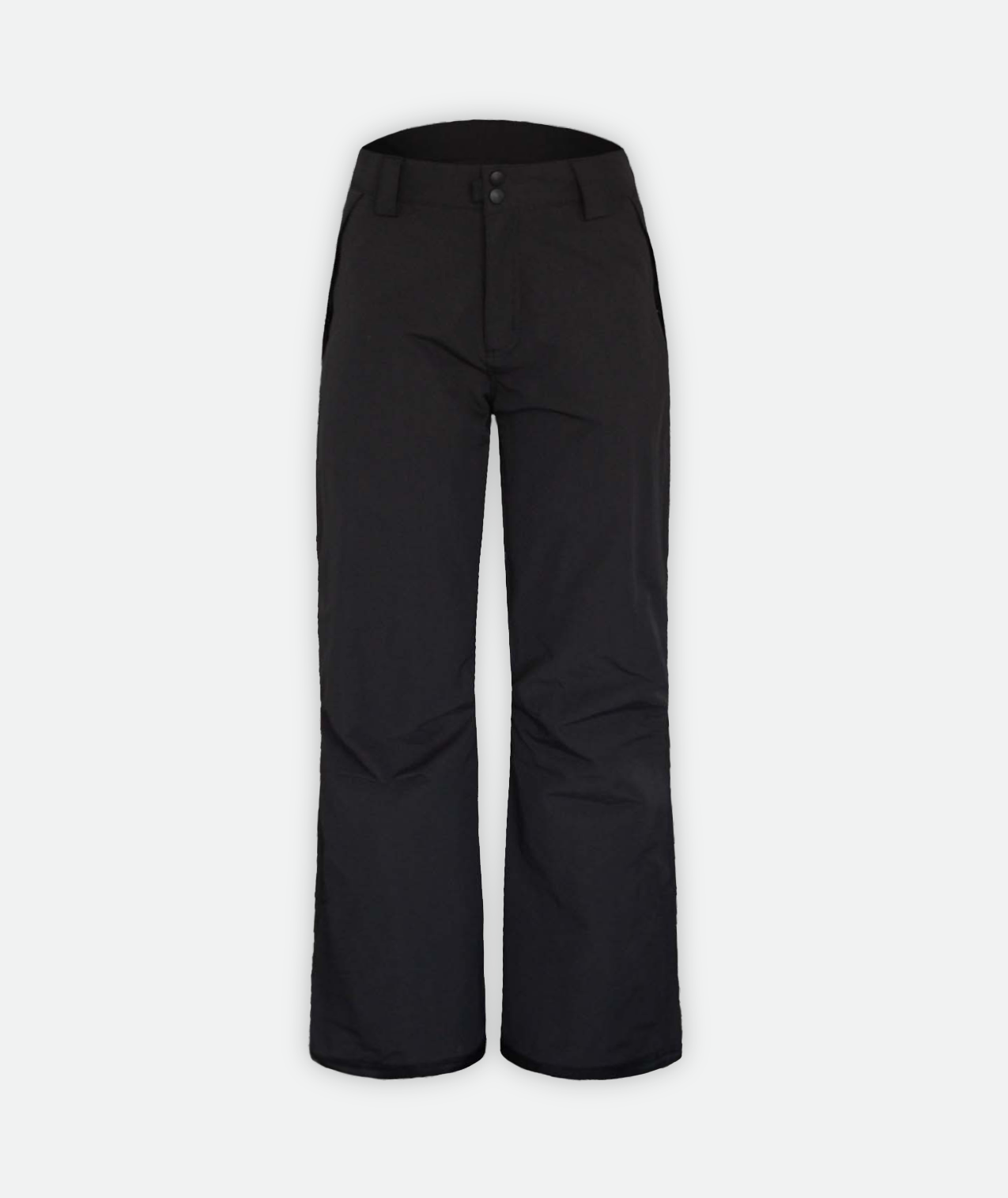 A pair of women's black ski pants on a white background