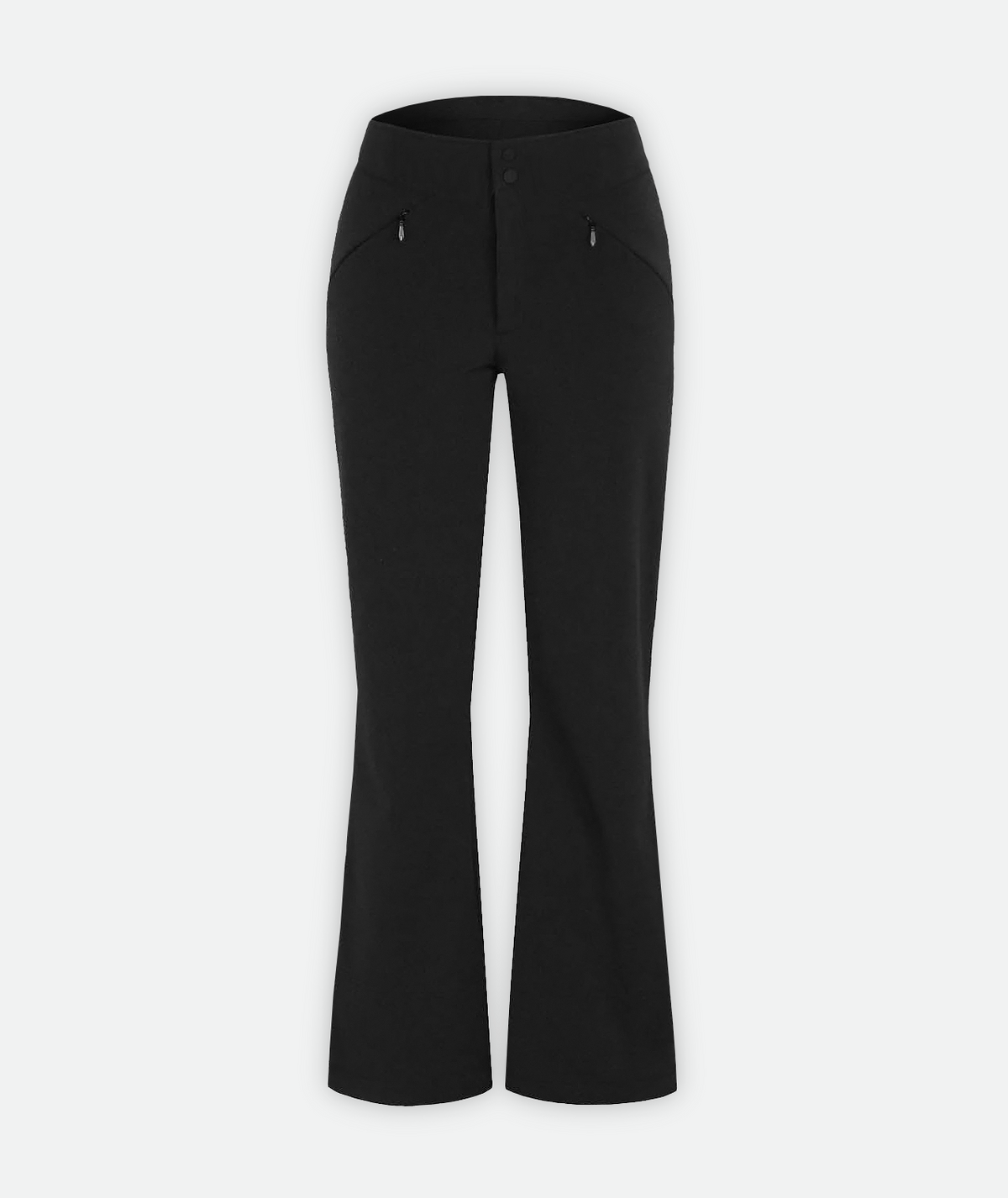 A pair of black Softshell ski Pants on a white background