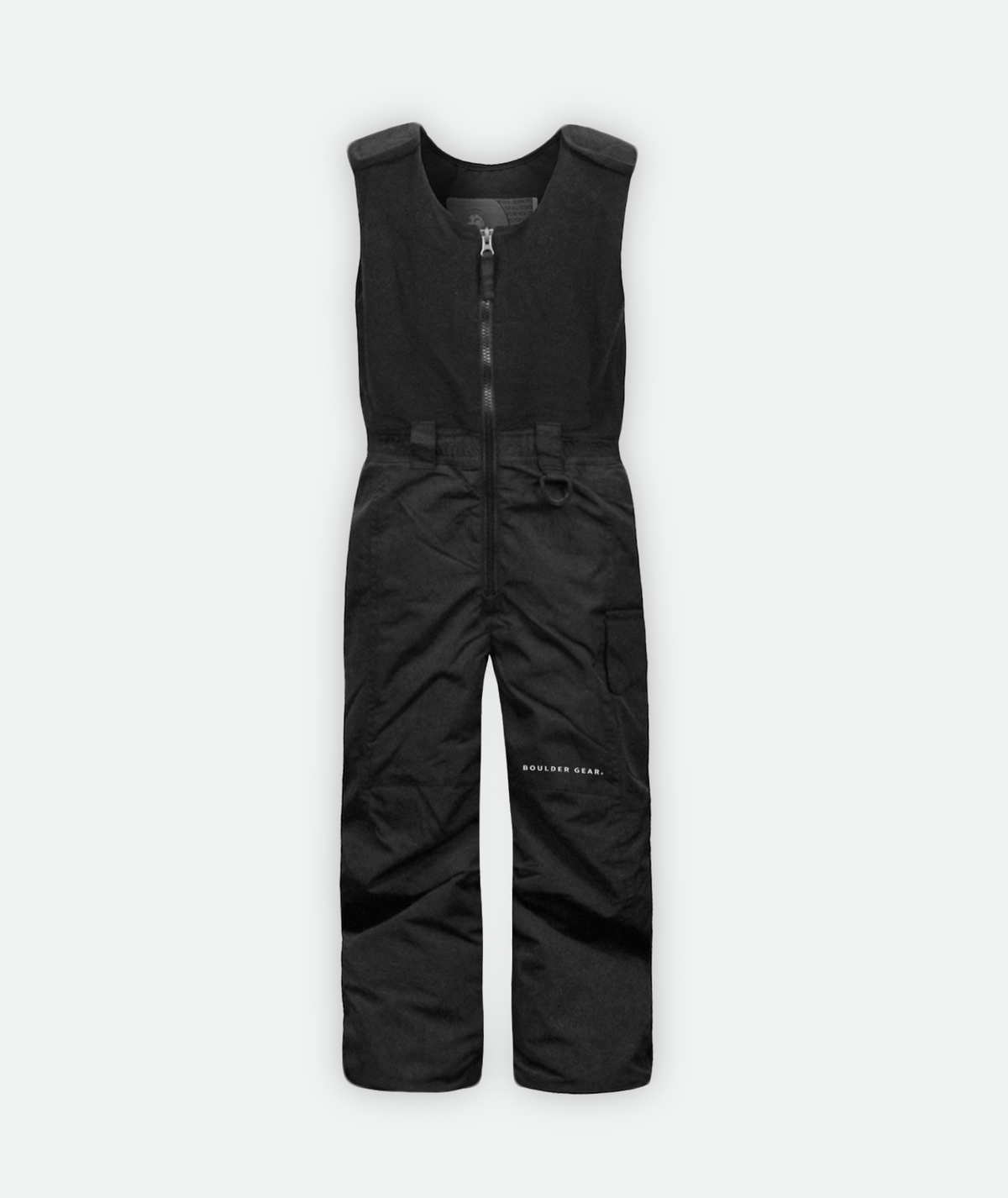 a black bib with front zipper on a white background