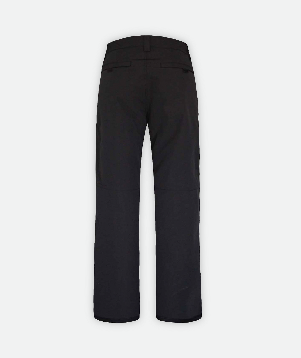 back of youth snow pants in a black on a white background