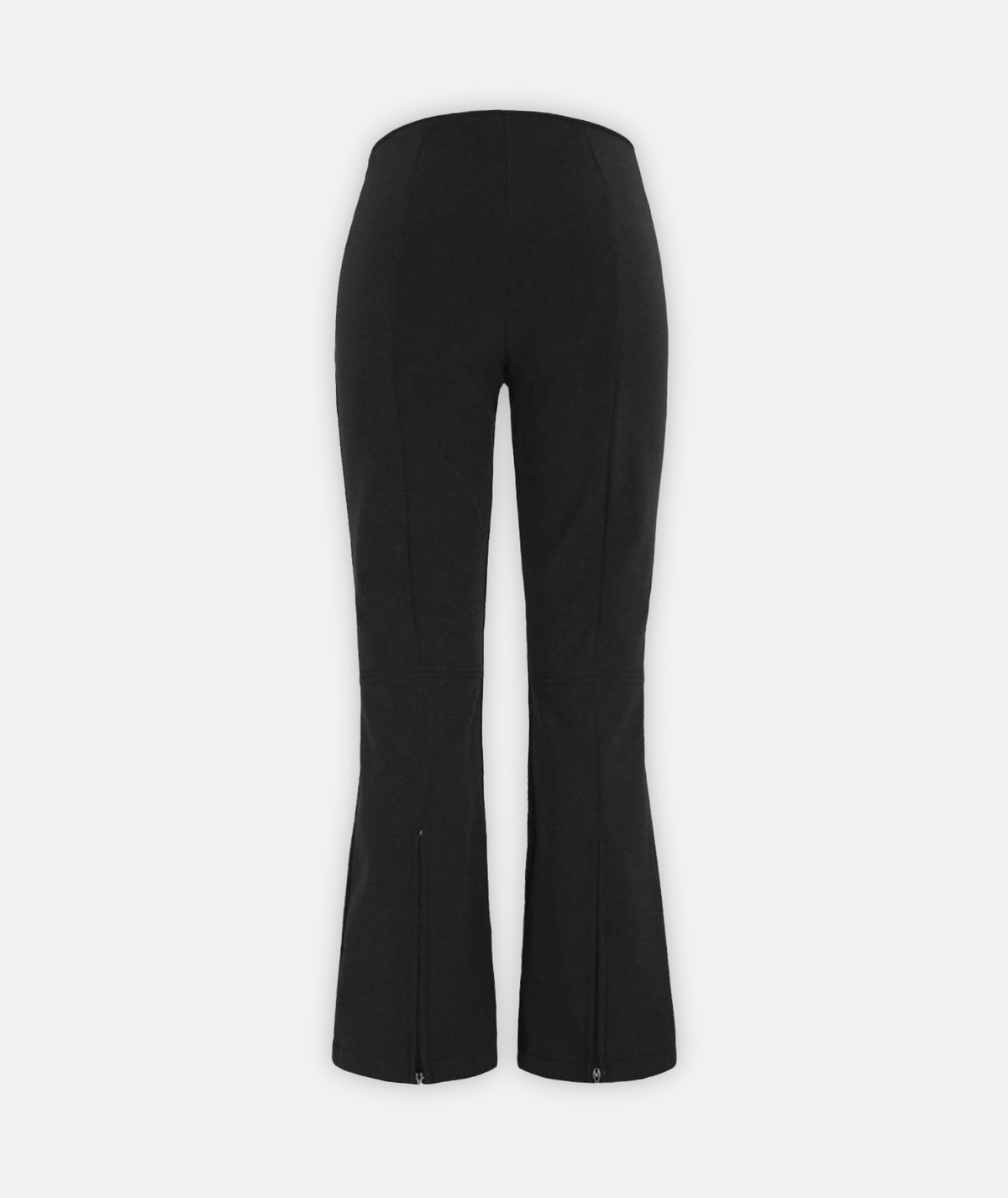 back of black ski pants on a white background