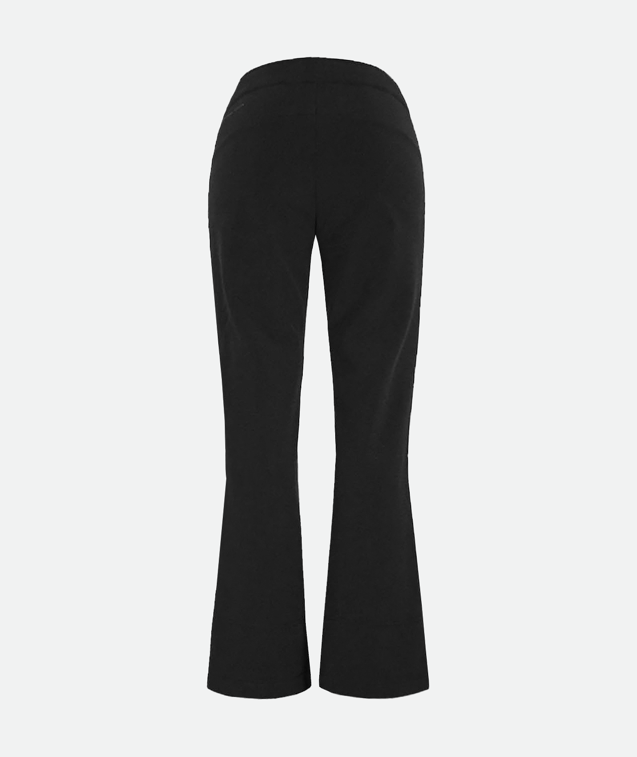 back of a pair of black Softshell ski Pants on a white background 