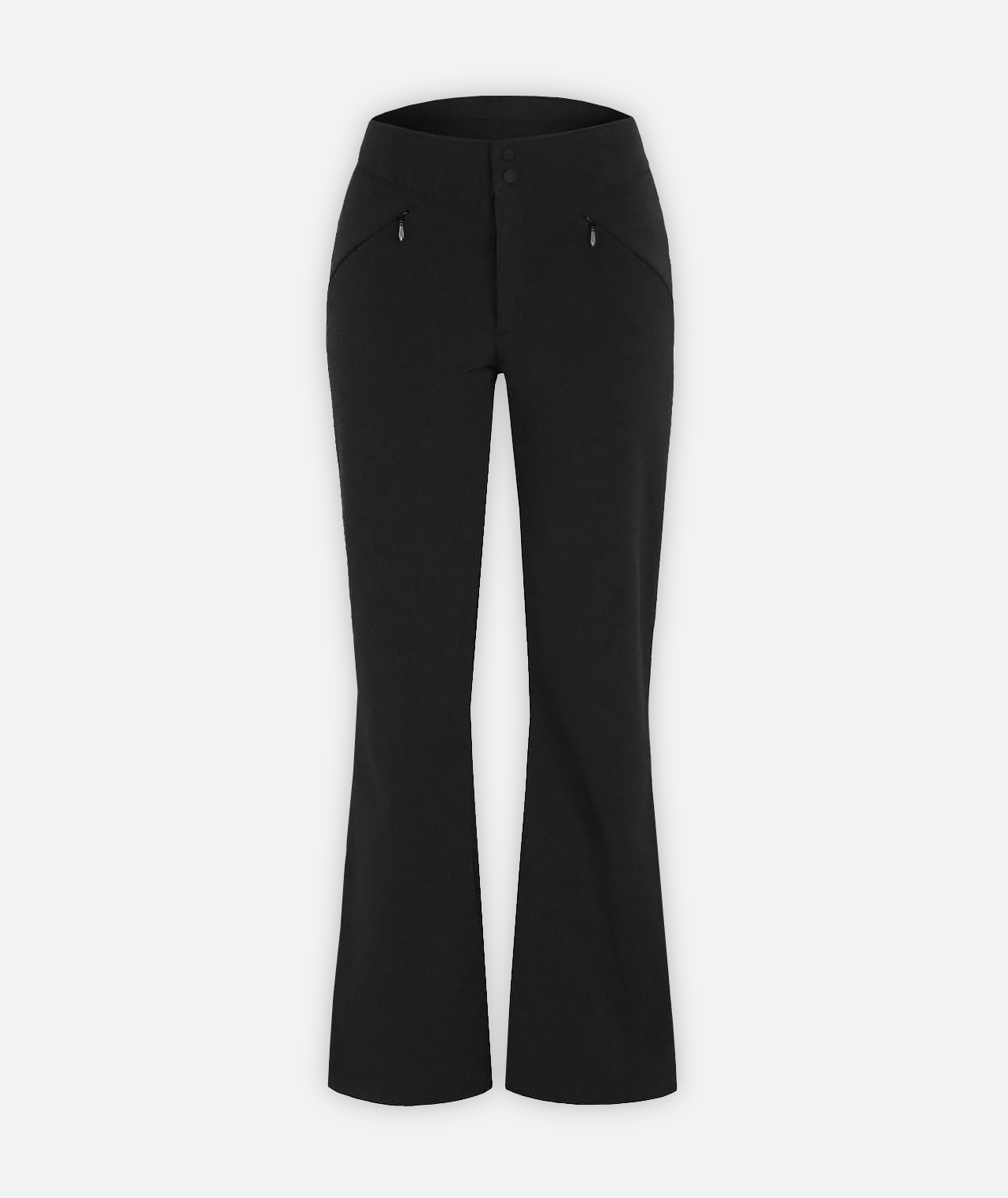 A pair of black Softshell ski Pants on a white background 