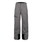 a pair of gray snow pants with black leg zipper on a white background