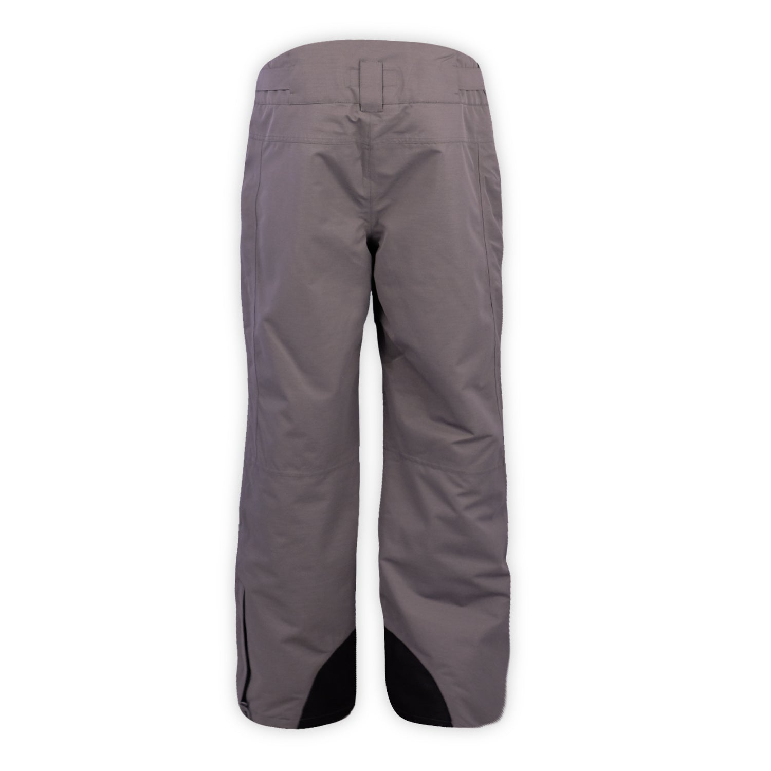 back of a pair of gray snow pants on a white background
